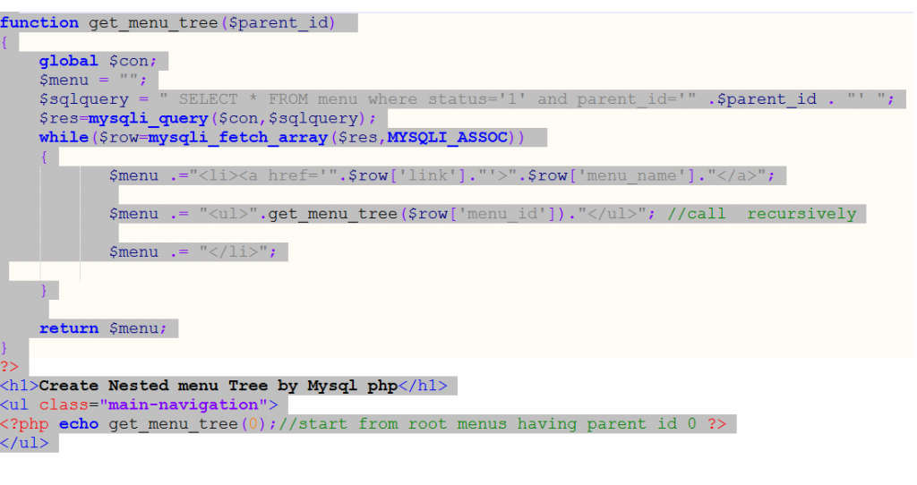 Recursion example php,recursion in php mysql